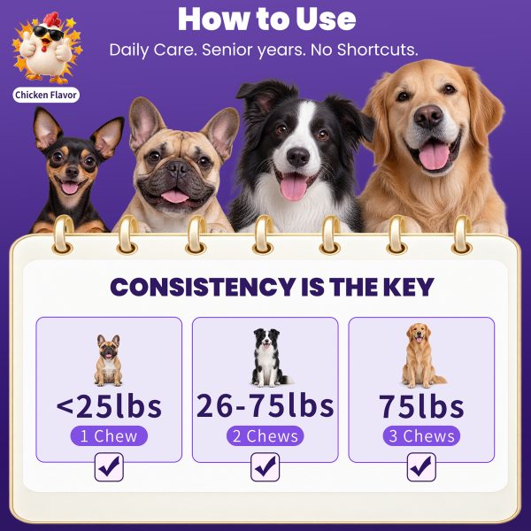 NAD+ CoQ10 Multivitamin Soft Chews for Dogs, Joint & Heart Support NMN+Resveratrol+CoQ10 for Cellular Energy Full-Spectrum Multivitamin & Joint Support. Chicken Flavor, 100 Chews